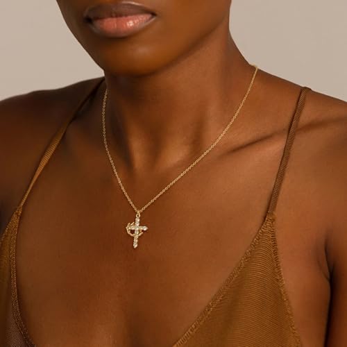 Tewiky NK-01-CROWN CROSS GD Necklace For Women-Cute 14K Gold Plated Crown Cross Pendant Necklaces Simple Diamond Gold Necklaces Faith Cross Jewelry First Communion Necklace thumb #2