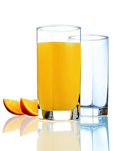 Le'raze Drinking Glasses Set of 4 - Highball Glasses, Heavy Base Durable Glass Cups for Water, Wine, Beer, Cocktails, and Mixed Drinks | Round Top, Square Bottom Glassware Set - Thumbnail 3