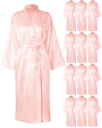 Image of Xtinmee 6 /12 Pcs Women's Long Satin Robes Full Length Sleepwear Silky Bath Robe Kimono Dressing for Wedding Birthday Party