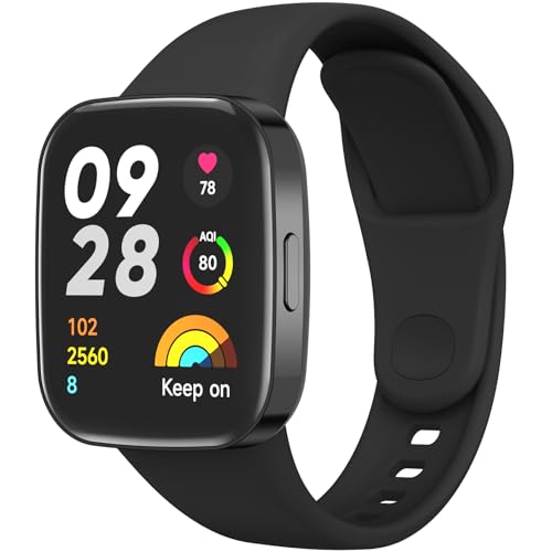 Meliya Correas Solo para Redmi Watch 3 Correas,Silicona Pulseras de Repuesto para Xiaomi Redmi Watch 3 Mujer Hombre(Negro)