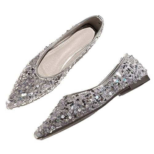 Women's Sequin Pointed Toe Flats Fashionable Glitter Sequins Ballet Flats Formal Shoes Comfortable Slip-On Non-Slip Low Heel Sparkly Wedding Bridal Dress Shoe