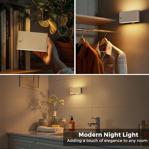 Image of L LOHAS LED Motion Sensor Night Light, Rechargeable Stair Lights Indoor, Portable Warm White Motion Sensor Light Indoor, Battery Operated Night Light for Bedrooms, Stairway & Bathrooms[2 Pack]