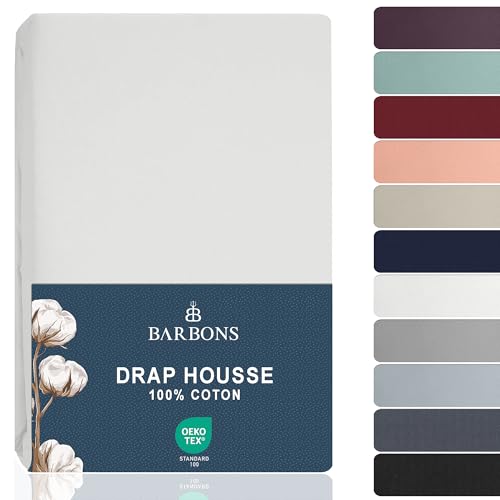 Barbons Drap Housse 120x190 cm / 120x200 cm, 100% Coton Draps Housses Certifié Oeko-TEX Premium Drap-Housse en Jersey pour Matelas Bonnet jusqu'à 25 cm - Blanc 120 x 190/200 cm