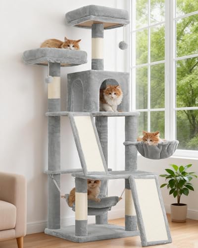 Image of Gitelsnour Cat Tree Tower Multi-Level with 2 Scratching Boards, GCT022W