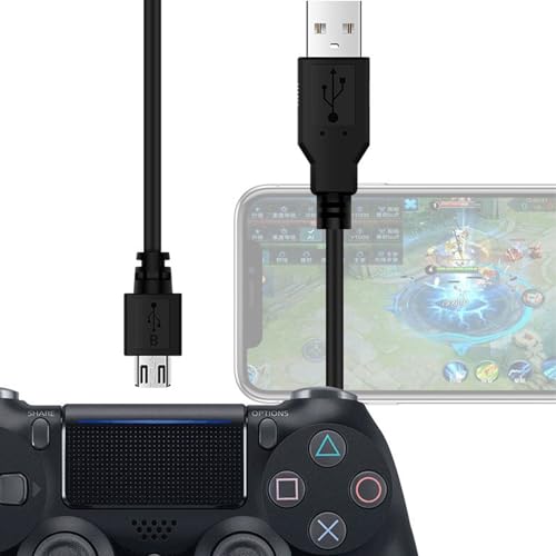 PS4コントローラー, PS4 コントローラーケーブル、USB ケーブル、高速データ転送,PS4 コントローラー充電器充電ケーブル、磁気リング付き、Playstation 4/DualShock 4/PS4 Slim/Pro ワイヤレスコントローラーに対応 (黒)