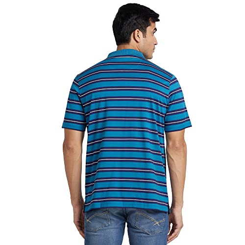 Image of Colorplus Men's Pure Cotton Stripe Pattern Classic Fit Polo Neck Half Sleeve Casual T-Shirt