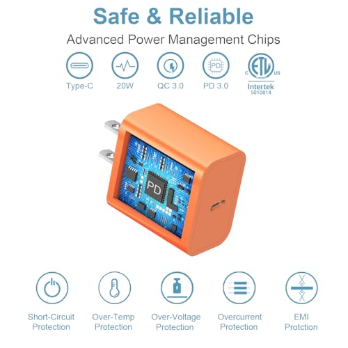 Image of iPhone 17 16 15 Charger Fast Charging Type C Chargers USB C Charger Block iPhone 17 16 15 Air Pro Max Chargers with 12FT Cable for iPhone 17 /17 Plus /17 Pro Max /16 /16 Plus /16 Pro Max /15 Pro Max(Orange)