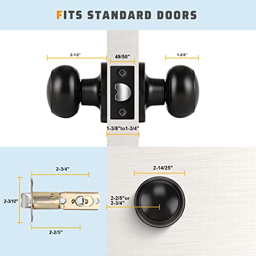 Knobwell 10 Pack Modern Door Knob Passage Door Knob, Black Closet Door Knobs, Non Locking Interior Door Knobs Round Ball Door Handle Lockset, Matte Black Keyless Doorknob For Hallway #TOP4