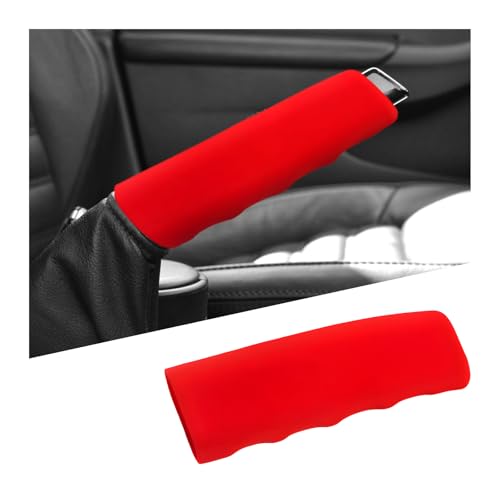 Fkewp Car Handbrake Cover, Waved Shaped Auto Hand Brake Protector Comfortable Handle Grip Cover, Anti-Slip Silicone Parking Brake Lever Protector Decorative Sleeve for Most Cars (Red)