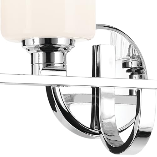 Image of Kichler Gioe 32.25 inch 4-Light Bathroom Vanity Light Fixture with Opal Glass in Chrome, Modern Wall Mount Light for Over Mirror, Damp Rated (32.25 inch W x 10.5 inch H), 55227CH