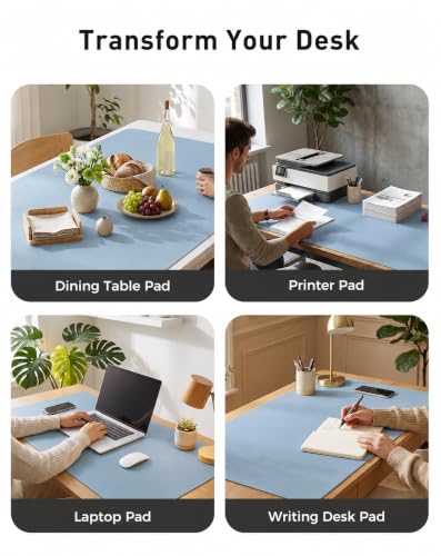 Image of Aothia Faux Leather Desk Mat for Keyboard & Mouse (Sky Blue, 42 inch x 17 inch) | Large desk mat for keyboard, mouse and laptop, creating a clean, organized workspace for work, study and everyday use