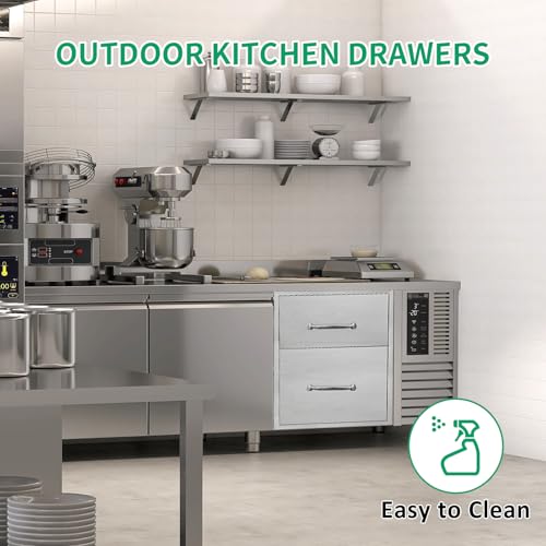 Image of Outdoor Kitchen Drawers 14 inch W x 21 inch H x 21 inch D Stainless Steel Double Drawers with Ergonomic Handle for BBQ Island, Patio Grill Station & Outdoor Kitchen Cabinets