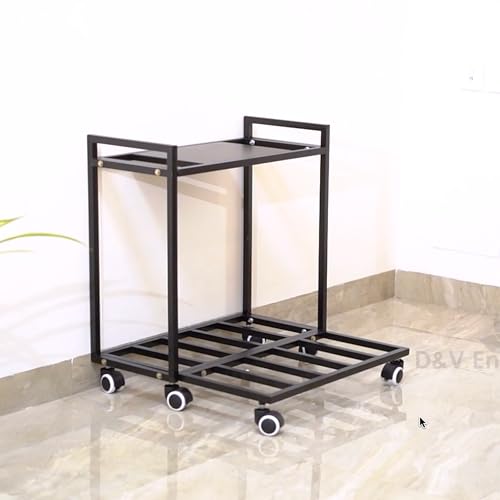 Image of D&V Engineering Metal 2-Tier UPS Stand for Battery and Inverter | Double Battery Stand with Rolling Caster Wheels | Max Weight 200 KG | Perfect for Home & Office Use