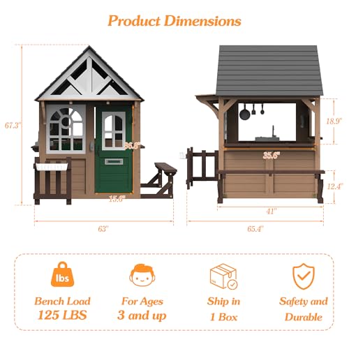 image for Seizeen Outdoor Play House for Kids, Fir Wooden Kids Playhouse Outdoor