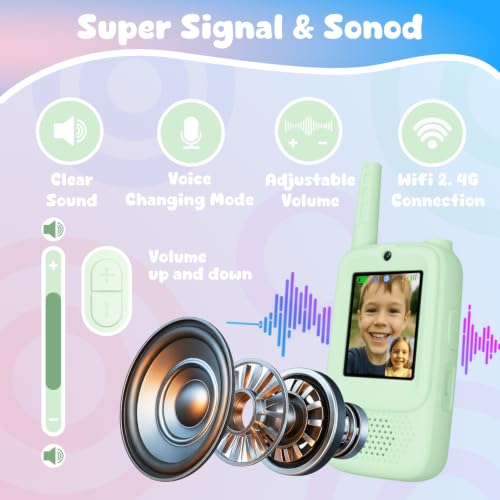 Image of Video Walkie Talkies for Kids, 2 Pack Rechargeable Handheld Video Intercom Kids Walkies Talkies, Indoor Outdoor Toys for Family Games, Outside, Camping, Hiking for Boys Girls Ages 3-12 (Green)