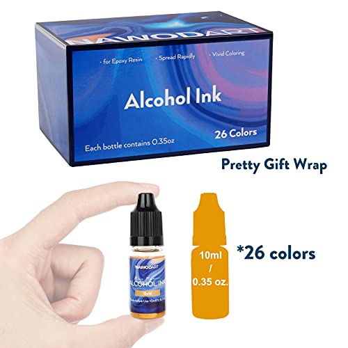 Nawodart Alcohol Ink Set 26 Bottles, Vibrant & Metallic Colors Alcohol Ink For Epoxy Resin, Alcohol-Based Ink For Petri Dish, Coaster, Painting, Resin Art, Tumbler Cup Making, 26 X 10Ml/.35Oz #TOP5
