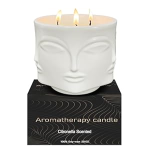 Outdoor Decorative White Large Citronella Candle, 20oz, Ceramic, Repelling 3 Wick Scented Candles, 100% Soy, for Patio Decor, Outside Table Decor, Camping Accessories