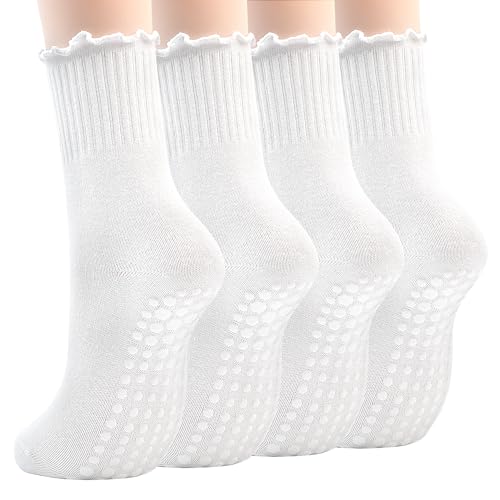 Image of GRPSKCOS Non Slip Yoga Socks 4 Pairs Women Pilates Grip Socks for Yoga Barre Home Workout Hospital Size 5-8