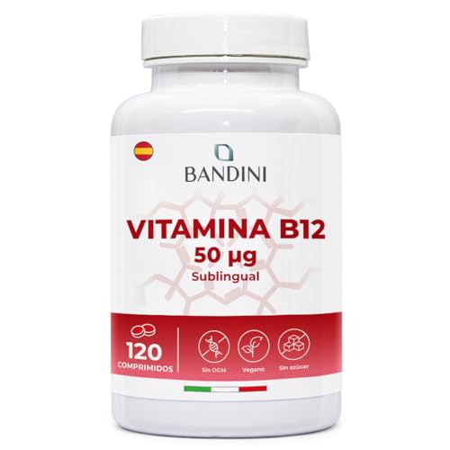Bandini® Vitamina B12 Sublingual 120 Comprimidos - Suplemento Vitamínico Cianocobalamina 50 µg - B12 micro tabletas 100% veganos - Para Sistema Inmunitario, Metabolismo Energético, Cansancio y Fatiga