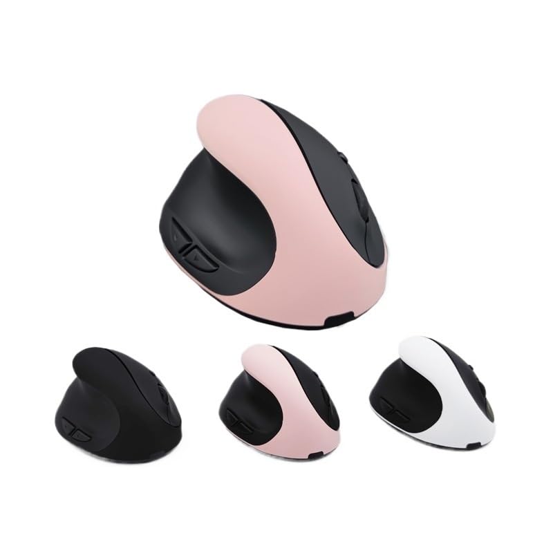 Ratón vertical inalámbrico ergonómico para zurdos en color rosa y blanco 2