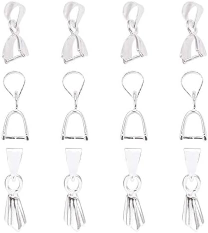 PH PandaHall 100pcs Pendant Chain Connector Silver Brass Pinch Bails Pinch Clip Bail Clasp Dangle Charm Bead Pendant Connector Charm Holder for Craft Store Pendants Necklace Jewelry Making, 5x15mm