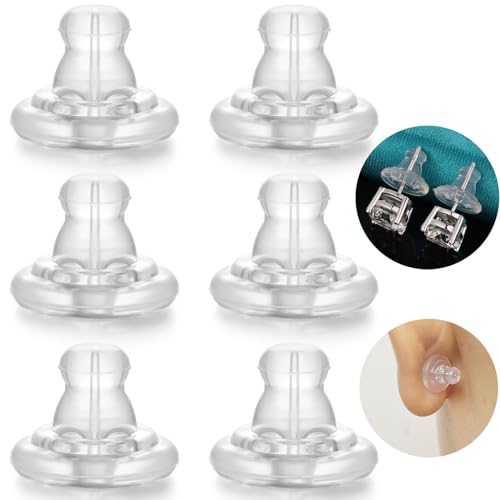 3 Pairs Locking Earring Backs Replacements for Diamond Studs,925 Sterling Silver Hypoallergenic Secure Earring Backs (Silver)