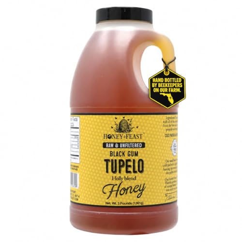HONEY FEAST 3 Pounds Raw Black Gum TUPELO Honey | from Organic American floral sources | Unfiltered &amp; Pure Superfood | Local Honey to Gainesville, Jacksonville, Tallahassee Florida