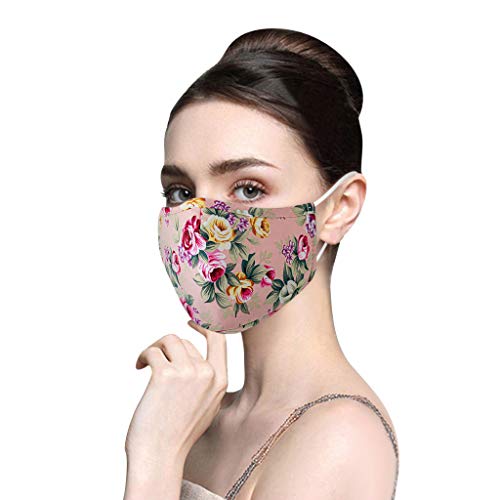 Floral Print Cloth Face_Mask for Women, Fashionable Fabric Adjustable Earloops Breathable Face Protection Mouth Covering for Outdoor, Cycling, Travel - Washable, Reusable (1 PC, D)