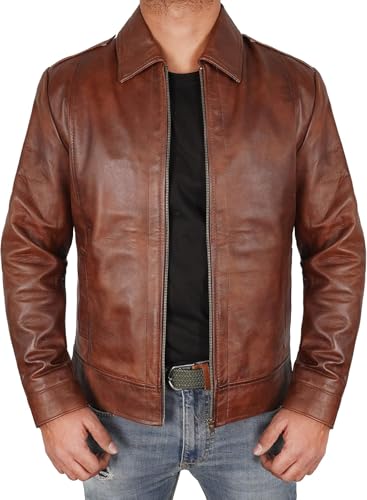 Image of Vintage Leather Jacket Men - Real Lambskin Turndown Collar Mens Leather Jacket