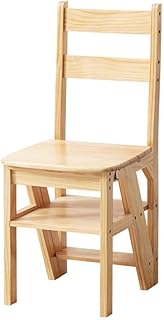 4 Tier Solid Wood Folding Step Ladder, 3-in-1 Wooden Folding Ladder Chair, Portable Multi-Function Step Stool, Indoor and Outdoor Display Rack Flower Rack, for Library, Home, Kitchen