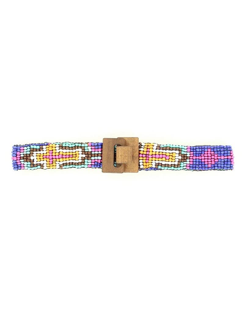 Nocona Girl's Stretch Beaded Cross Design Belt, Purple, S/M