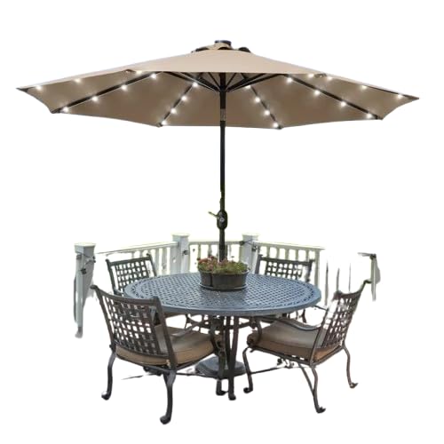 Image of Invezo Led Metal center Pole Center Pole Outdoor Garden Umbrella with Solar Panel (9 ft dia) with Base