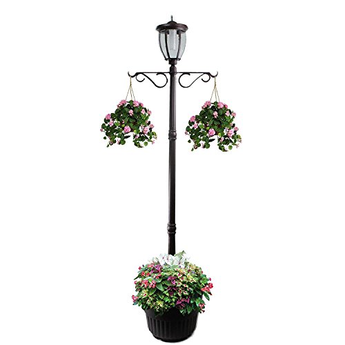 Sun-Ray 312064 Kenwick Single Head Solar Lamp Post And Planter With Plant Hanger, 7 Ft, Bronze #TOP5