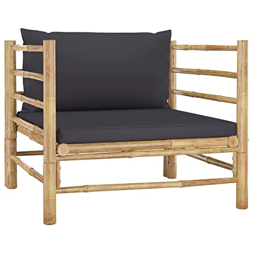 Tidyard Sofá de jardín con cojines gris oscuro de bambú conjunto de muebles de jardín, sofá de jardín, comodidad de asiento salón de jardín al aire libre para balcón terraza