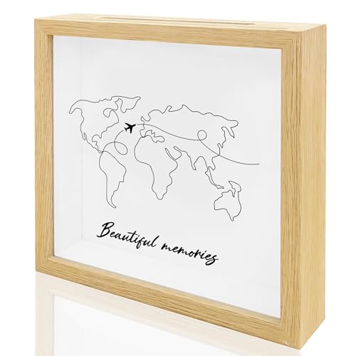 8 x 8 Inch Travel Shadow Box - Beautiful Memories Keepsake Shadow Box with Slot - Adventure Travel Memory Boxes for Display Case Memorial Decor Money Holder Gifts for Friends - A03