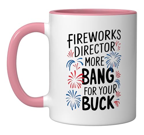 Fireworks Director more Bang for your Buck Firework Ceramic Mug, Pink/White