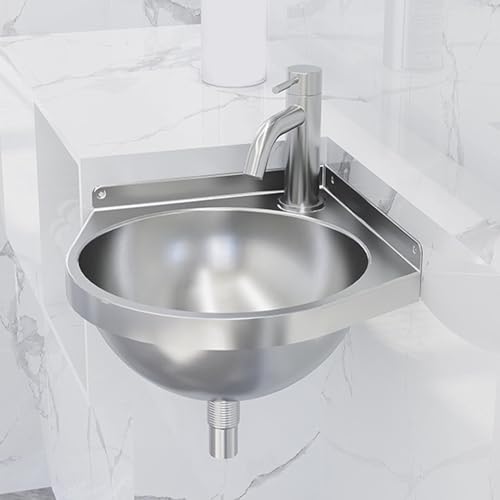 Fregadero de acero inoxidable triangular para pared de baños pequeños 7