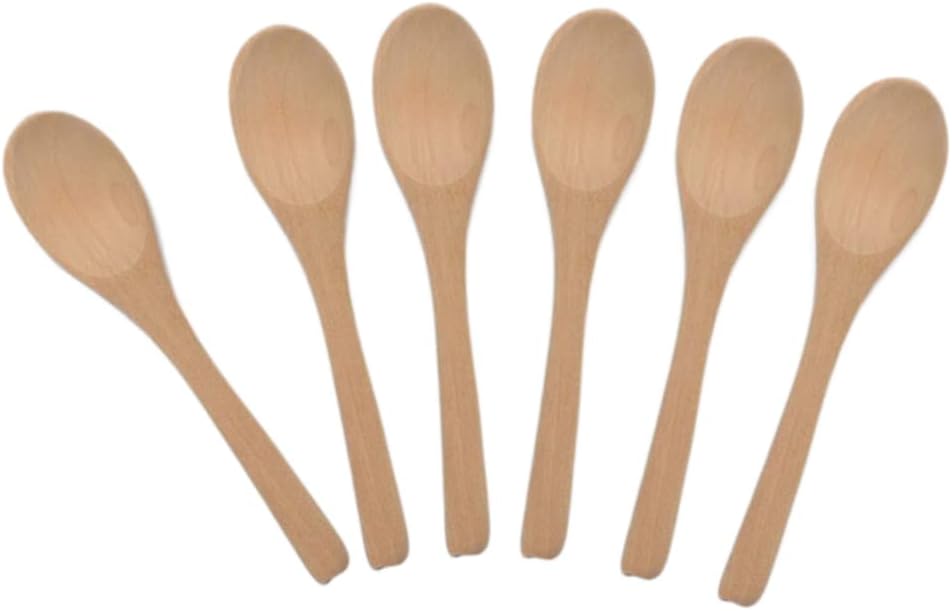 6 Pcs Handmade Small Wooden Spoon Honey Teaspoon Seasoning Coffee Tea Sugar Salt Jam Mustard Ice Cream Bamboo Spoons