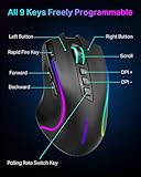 PEEH Wireless Gaming Mouse with Tri-Modes, 2.4G/ BT/ 2 Side Buttons, Rapid Fire Key, 8000 DPI, 6 Backlit Modes, Macro, 9 Programmable Buttons - Image 6