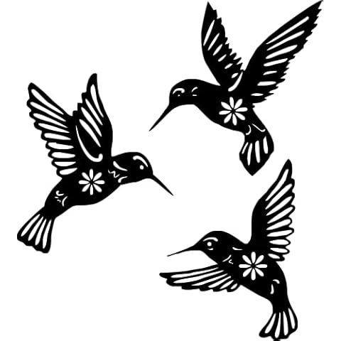 JSWLYWMTPJ 3 Stück Metall Wanddeko Schwarz Vögel Außen Wohnzimmer Garten Kolibri Dekoration Cover
