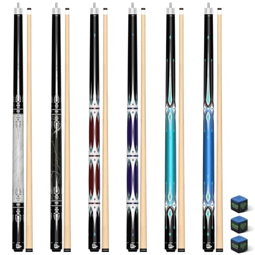 Pool Cues Set of 6 – 58in Maple Billiard Sticks