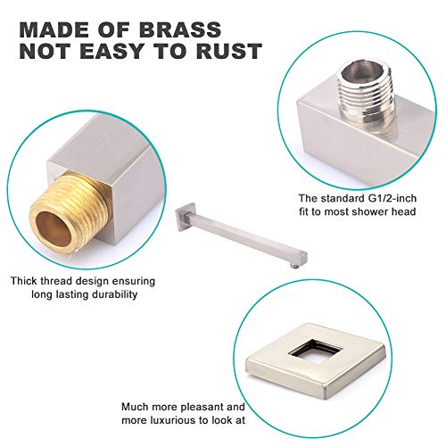 Embather Extra Long And Thicken Brass 16 Inches Shower Extension Arm,Brushed Nickel Universal Shower Straight Wall-Mounted Shower Arm With Flange For 10''/12''/16''/18" Bathroom Rainfall Showerhead #TOP2