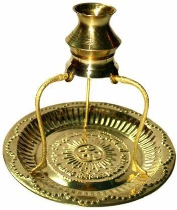 Navyaksh Brass Pooja Plate Thali with Shivling Stand and Abhishek Lota Kalash Brass Brass Kalash (Gold) Brass Kalash. Decorative Showpiece - 10 cm (Brass, Gold)