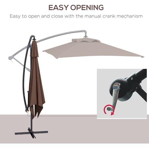 Outsunny 3X2M Cantilever Parasol With Cross Base, Banana Parasol With Crank Handle And 6 Ribs, Rectangular Hanging Patio Umbrella For Outdoor Pool, Garden, Balcony, Brown - 3