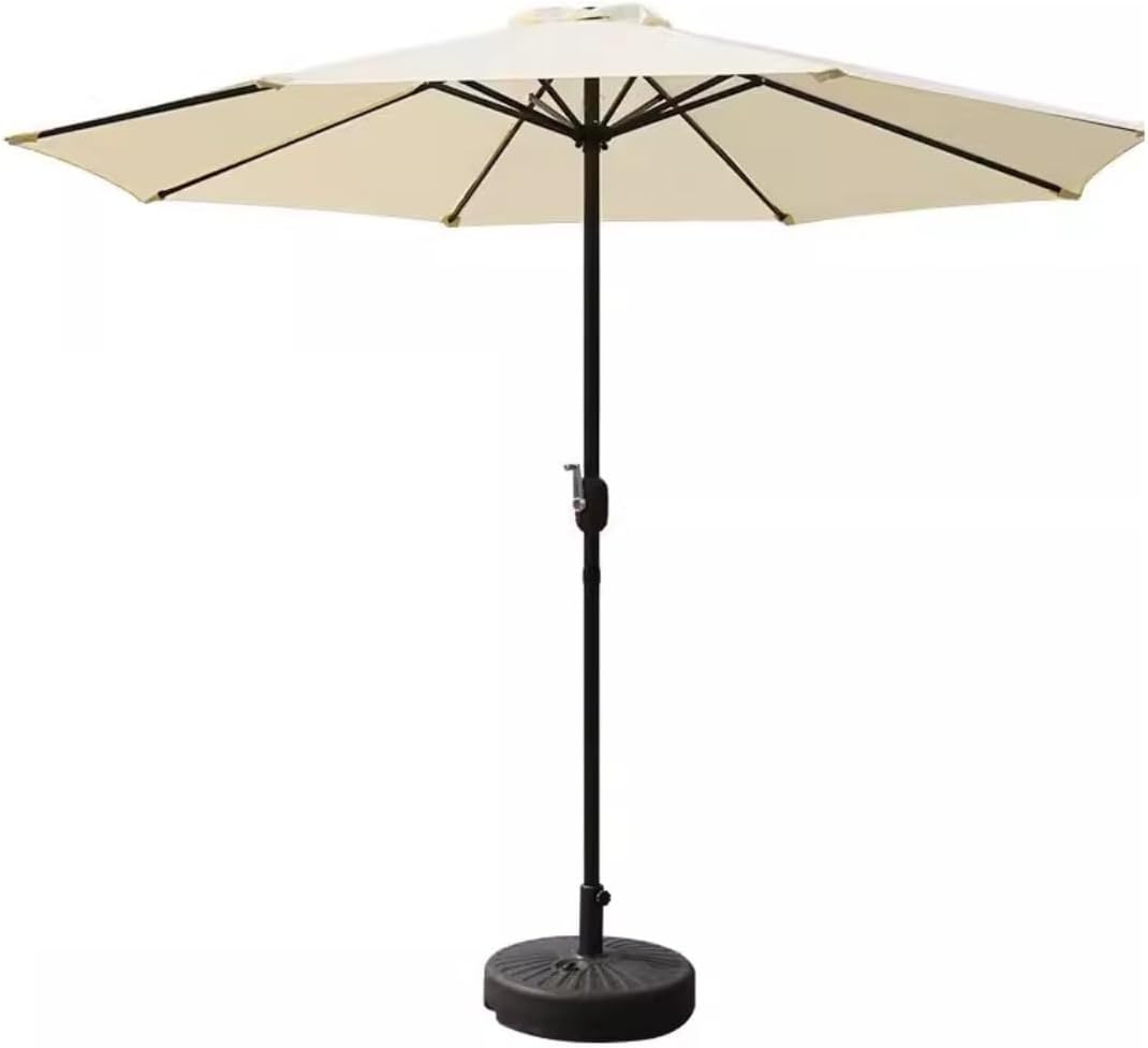 Outdoor Parasol 8.8 Feet Outdoor Aluminum Patio Umbrella Market Umbrella with Round Resin Umbrella Base Crank Lift Patio Garden Umbrella(A-270cm)