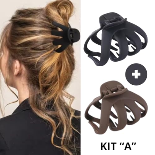 Kit Piranha Prendedor Presilha Pregadeira de Cabelo Acessório Luxo Estilo Polvo Moderno Acetinado (K