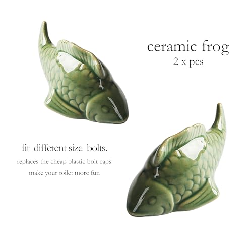 Image of ZUNON Toilet Bolt Caps, Decorative Toilet Bolt Covers, Ceramic Cute Frog Covers Toilet Bolts Bathroom Decor Easy Installation Set of 2 (Green Fish)