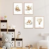 4 Affiche Ours Chambre Bebe 21X30CM Poster Ourson Bebe Beige Montgolfière Nuage Tableau Nounours Toile Ourson Enfant Garcon Affiche Enfant Ours Beige Poster Chambre Nounours Garcon Cadeau sans Cadre