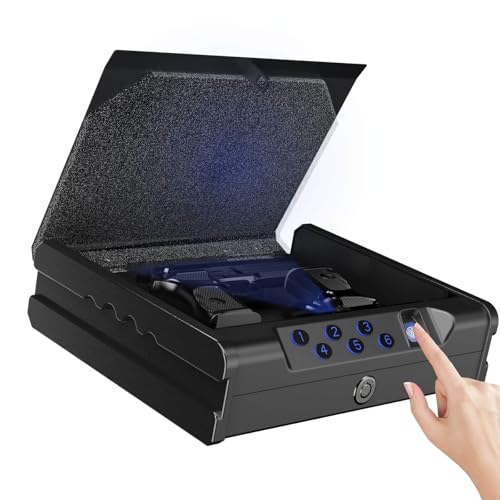 Biometric Handgun Safe with Fingerprint, Digital PIN and Key Access,