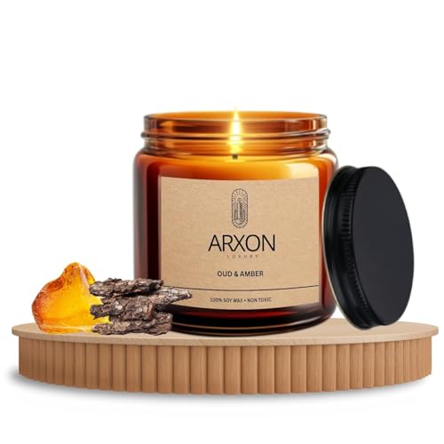 Image of Arxon Aromatherapy Soy Wax Scented Candle | Sleep /Destress - Focus /Meditate - Relax /Calm - Refresh /Rejuvenate | 100g Each, 30Hrs Burn Time | Corporate Gifting Oud Amber Scent